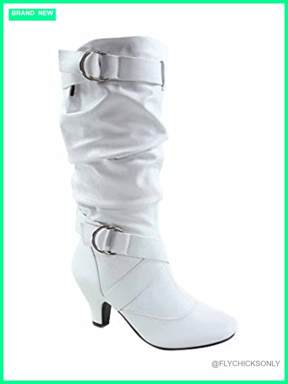 Low Heel Mid-Calf Slouchy Boots with O Ring Buckle & Side Zipper